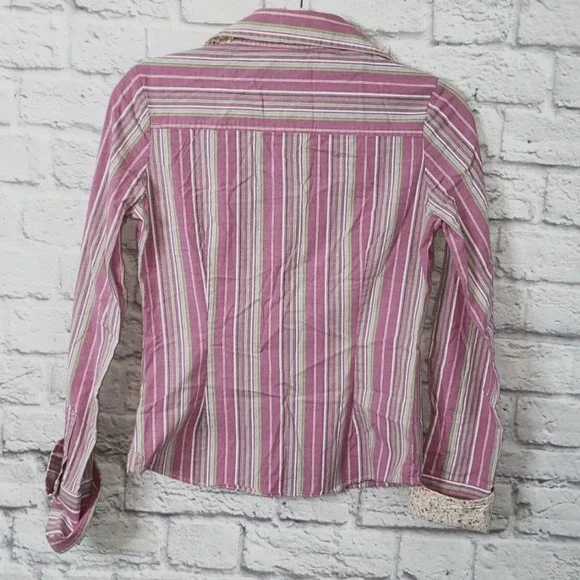 Vintage Ezra Fitch Striped Long Sleeve Button Front Shirt Pink Green Medium M - Picture 6 of 6
